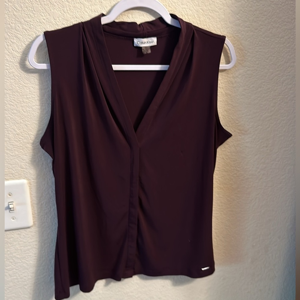 Calvin Klein Business Blouse Vneck Top XL Dark Plum Purple